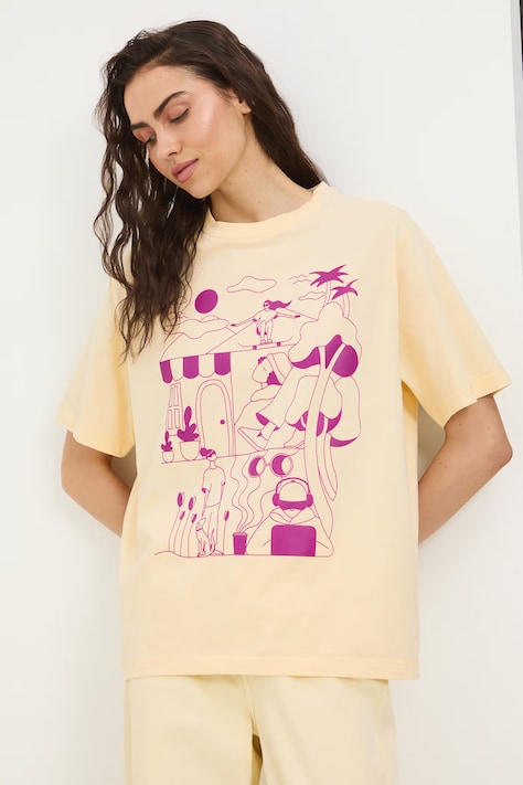 Oversize tričko dámske bavlnené by Marcela Wokan, Graphics Series žlté RS26-TSD452