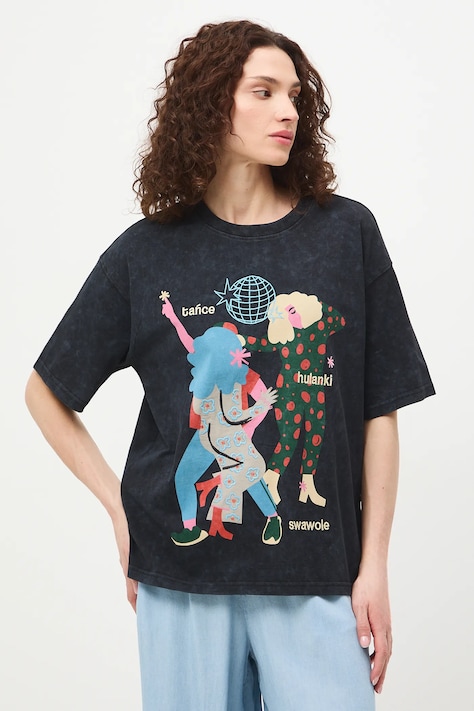t-shirt oversize damski bawełniany by Jagoda Pecela, Grafika Polska szary RS26-TSD455