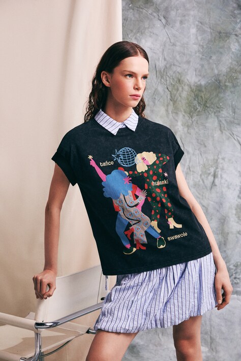 T-shirt oversize damski bawełniany by Jagoda Pecela, Grafika Polska szary RS26-TSD455