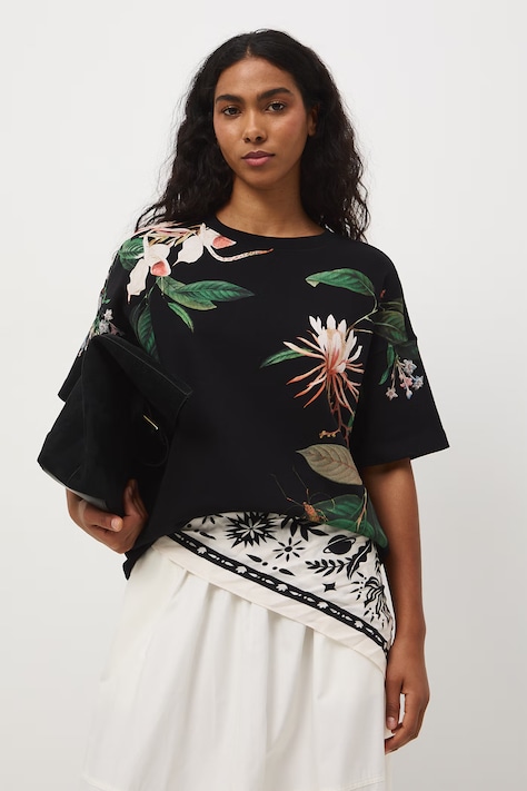 T-shirt oversize damski bawełniany czarny RS26-TSD501