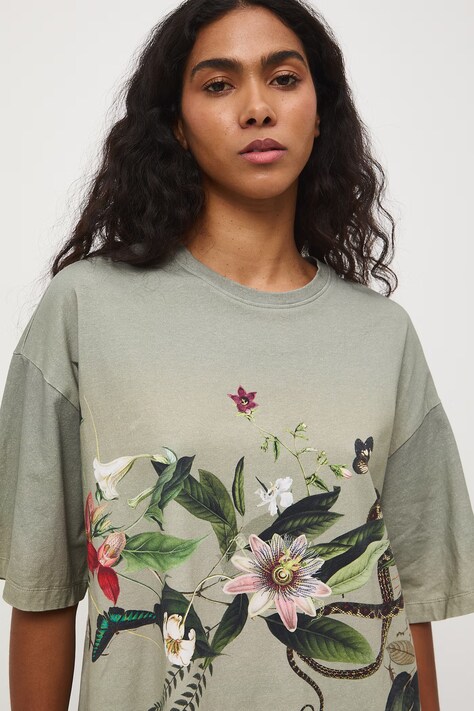 Medicine t-shirt oversize damski bawełniany z elastanem zielony