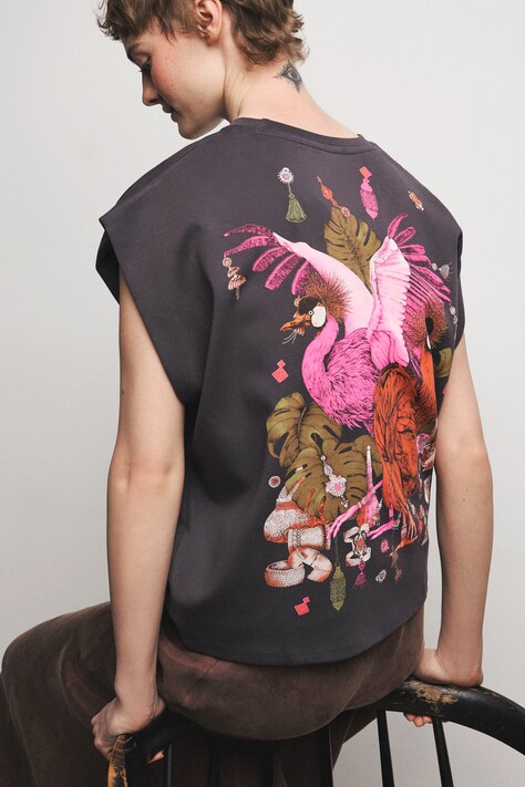 T-shirt oversize damski bawełniany z elastanem z kolekcji Ilona Tambor x Medicine szary RS26-TSD653