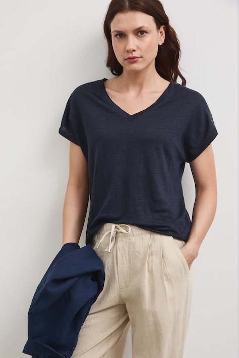 Medicine t-shirt damski lniany granatowy