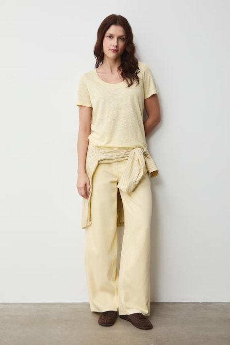 T-shirt damski lniany żółty RS26-TSD701