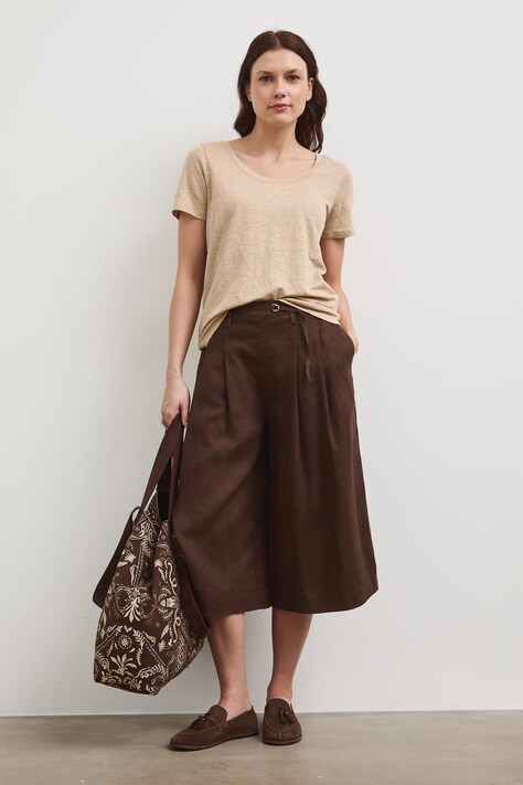 T-shirt damski lniany beżowy RS26-TSD701