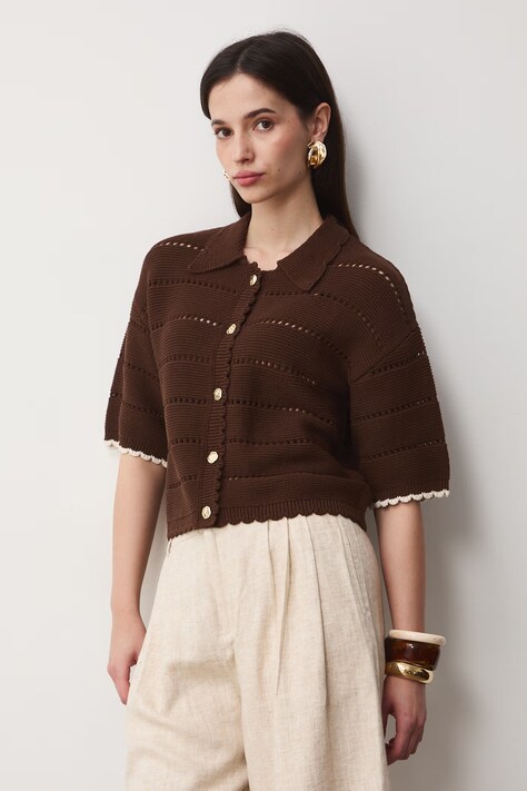 Medicine t-shirt swetrowy damski bawełniany brązowy