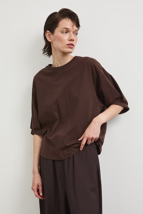 T-shirt damski bawełniany z elastanem brązowy RS26-TSD814