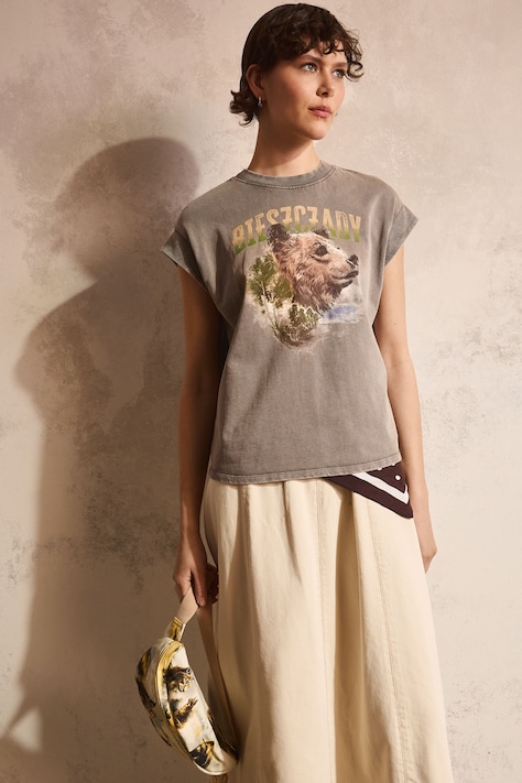 T-shirt damski bawełniany z kolekcji Bieszczadzki Park Narodowy x Medicine szary RS26-TSD850