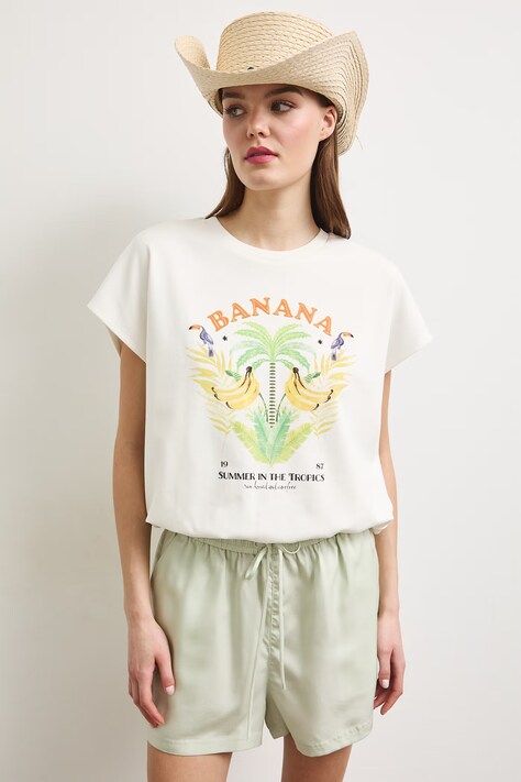 Medicine T-shirt damski bawełniany z elastanem beżowy