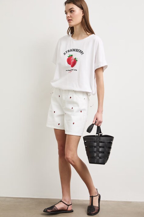 T-shirt damski bawełniany z nadrukiem biały RS26-TSDA07