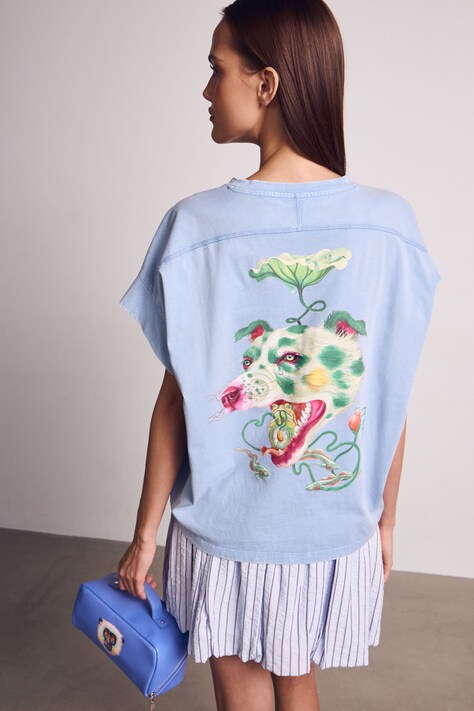Medicine T-shirt oversize damski bawełniany niebieski