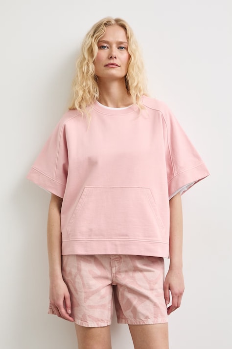 T-shirt oversize damski bawełniany gładki różowy RS26-TSDB13