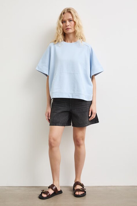 T-shirt oversize damski bawełniany gładki niebieski RS26-TSDB13