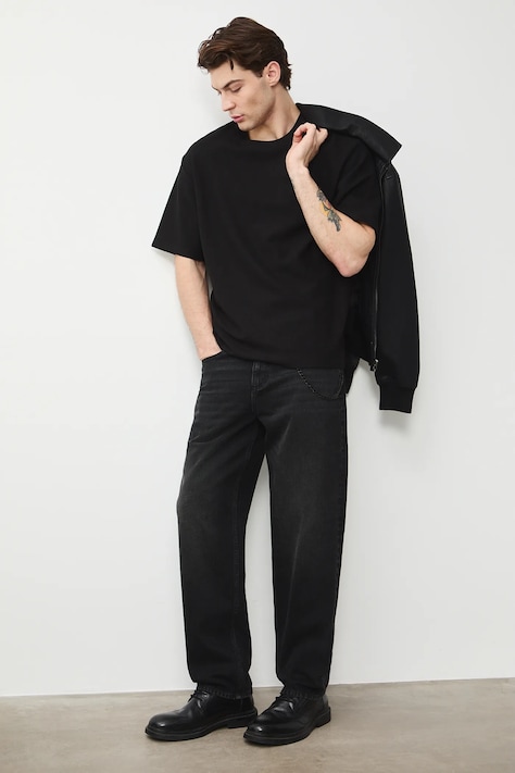 T-shirt męski z fakturą kolor czarny RS26-TSM031