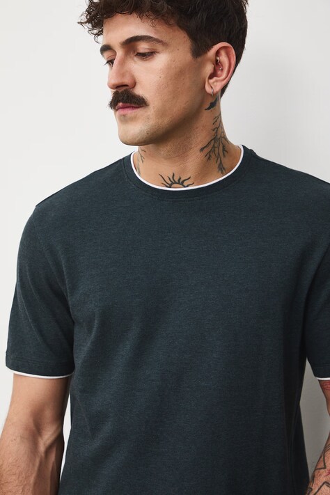 Bavlněné tričko pánské ze strukturovaného úpletu s elastanem tyrkysová barva RS26-TSM042