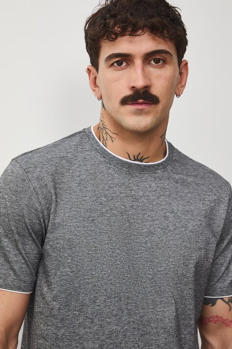 T-shirt bawełniany męski z dzianiny strukturalnej z elastanem kolor szary RS26-TSM042