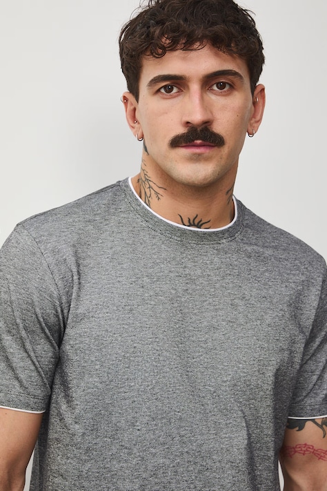 T-shirt bawełniany męski z dzianiny strukturalnej z elastanem kolor szary RS26-TSM042