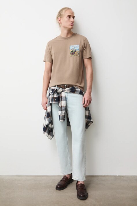 Bavlnené tričko pánske s elastanom z kolekcie Eviva L'arte béžová farba RS26-TSM262