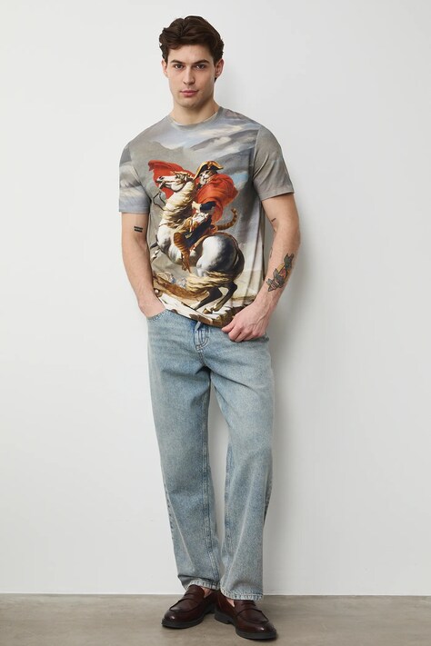 Medicine t-shirt męski kolor beżowy wzorzysty