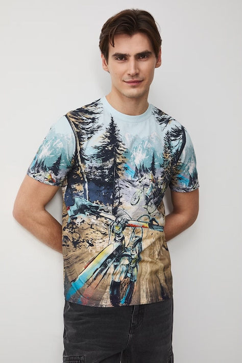 Medicine t-shirt męski bawełniany z elastanem wzorzysty multicolor