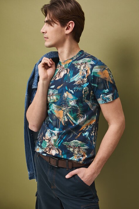 Medicine t-shirt męski bawełniany z elastanem granatowy