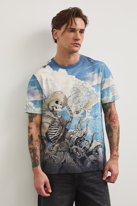 T-shirt męski bawełniany z elastanem multicolor RS26-TSM700