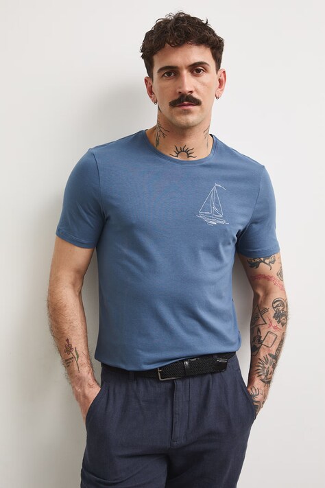 T-shirt męski bawełniany z elastanem niebieski RS26-TSM707