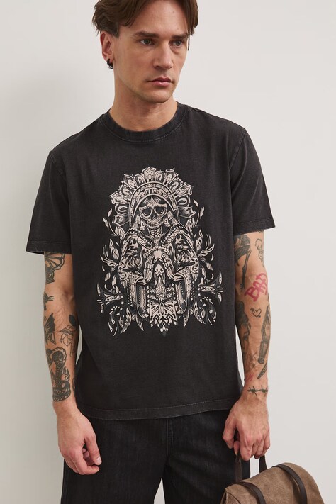 T-shirt bawełniany z nadrukiem szary RS26-TSM805