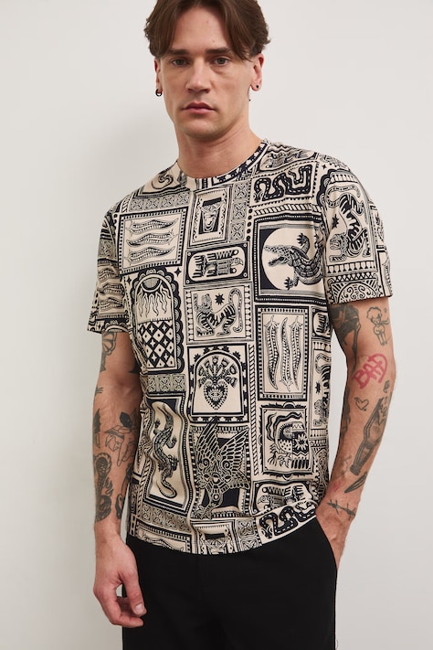 T-shirt męski bawełniany z elastanem beżowy RS26-TSM807