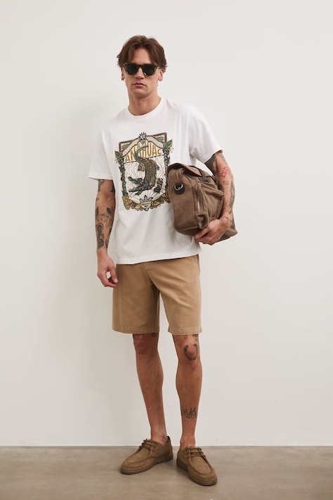 T-shirt męski bawełniany z nadrukiem biały RS26-TSM810