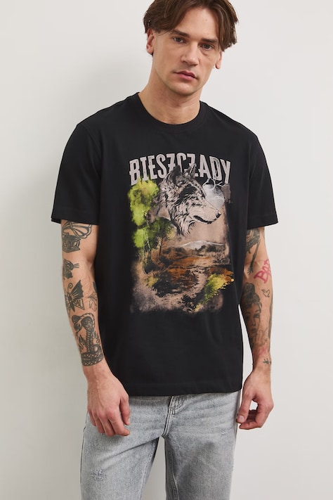 T-shirt męski bawełniany z kolekcji Bieszczadzki Park Narodowy x Medicine czarny RS26-TSM853