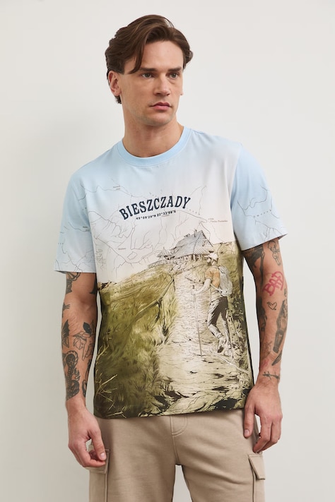 T-shirt męski bawełniany z elastanem z kolekcji Bieszczadzki Park Narodowy x Medicine multicolor RS26-TSM854