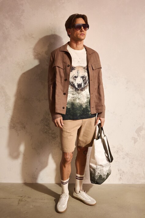 T-shirt męski bawełniany z elastanem z kolekcji Bieszczadzki Park Narodowy x Medicine beżowy RS26-TSM855