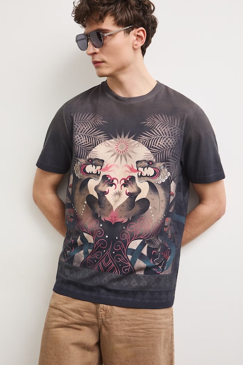 Medicine T-shirt męski bawełniany z elastanem brązowy