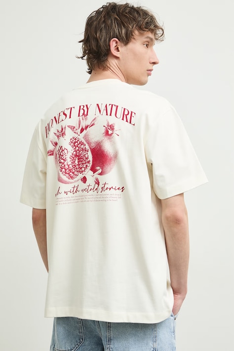 T-shirt męski bawełniany z nadrukiem beżowy RS26-TSMA18