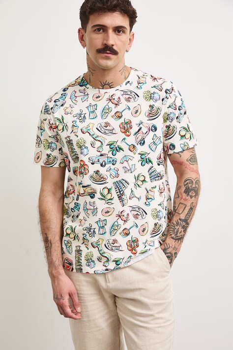 Medicine T-shirt męski bawełniany z elastanem beżowy