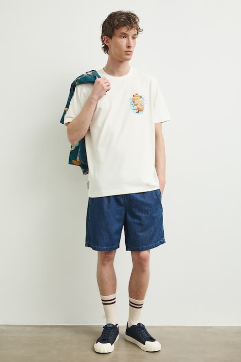 T-shirt męski bawełniany z elastanem z nadrukiem z kolekcji Kit Mizeres x Medicine beżowy RS26-TSMA62