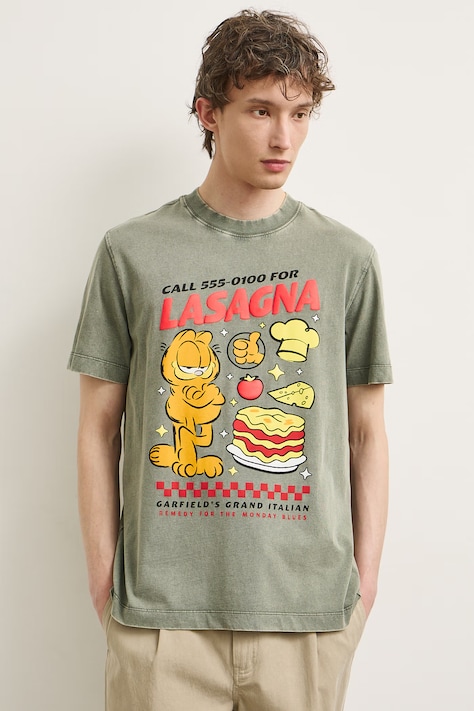 T-shirt męski bawełniany Garfield zielony RS26-TSMA70