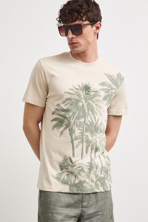 T-shirt męski bawełniany z nadrukiem beżowy RS26-TSMB17