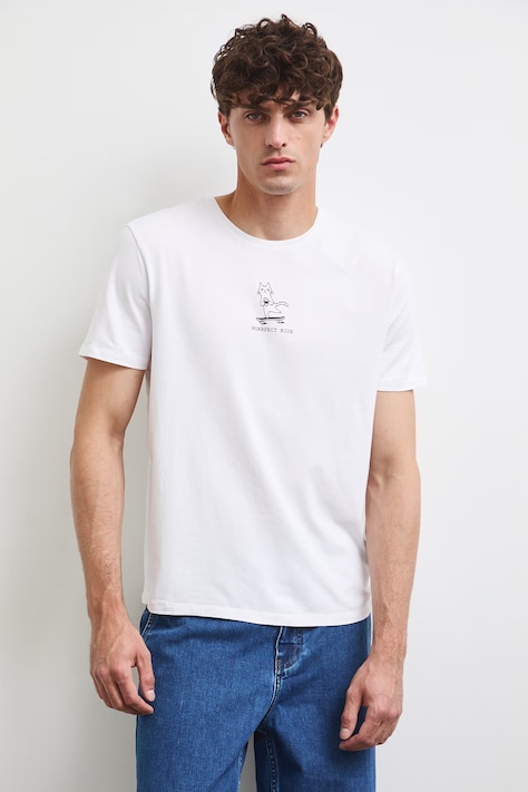 T-shirt męski bawełniany z nadrukiem biały RS26-TSMB27