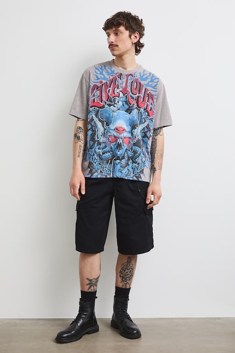 T-shirt męski bawełniany z nadrukiem szary RS26-TSMC16