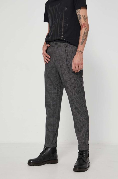 Spodnie męskie z tkaniny w kratę czarne