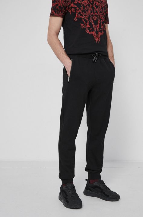 Spodnie dresowe męskie z nadrukiem czarne