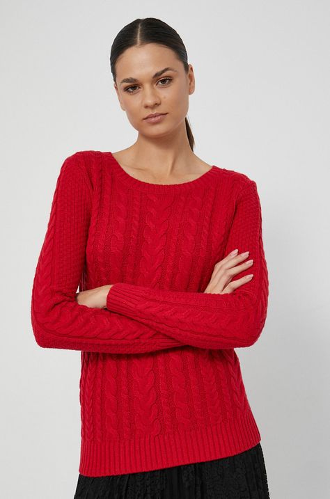Sweter damski z dzianiny czerwony