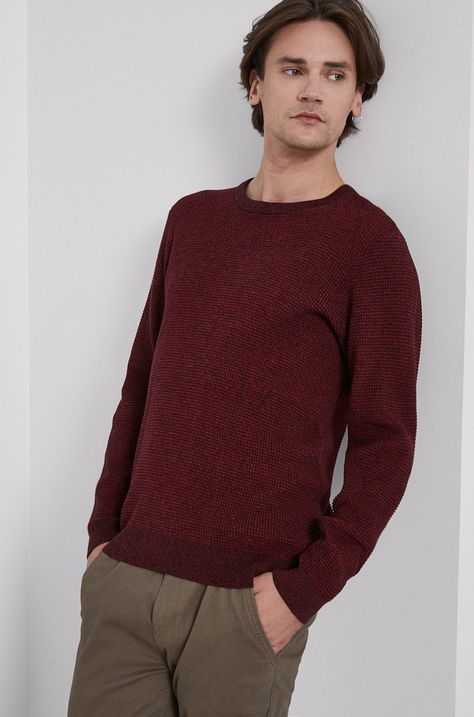 Sweter męski z bawełny organicznej bordowy