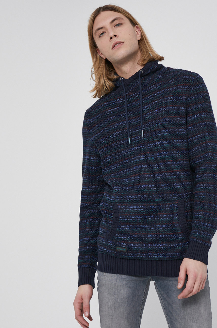 Sweter bawełniany męski wzorzysty granatowy