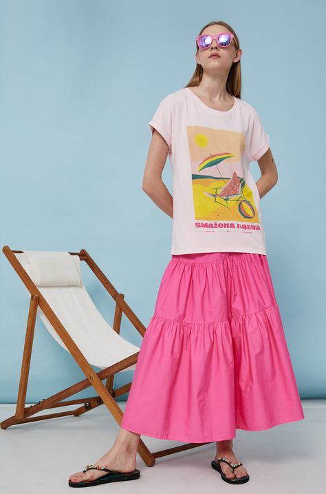 T-shirt bawełniany damski by Ewelina Gąska, Summer Posters różowy
