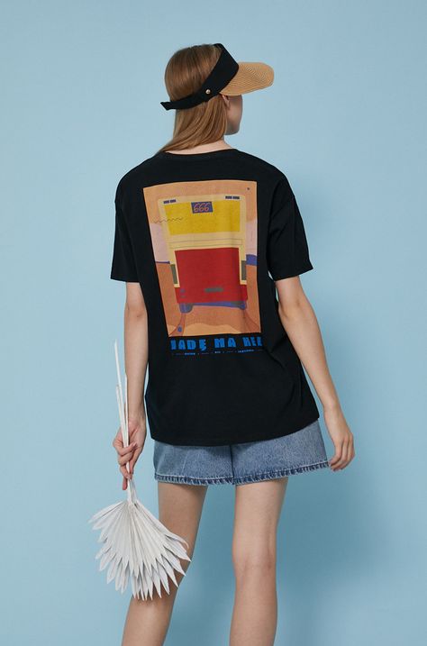 T-shirt bawełniany damski by Ewelina Gąska, Summer Posters czarny