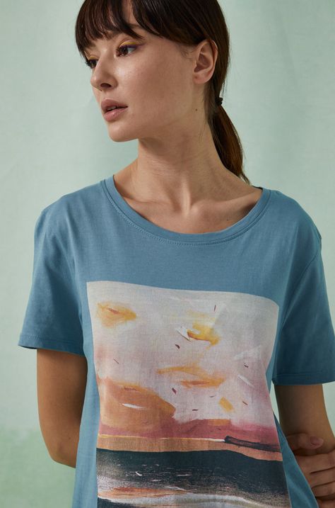 T-shirt damski z bawełny organicznej by Joanna Osińska, Grafika Polska turkusowy