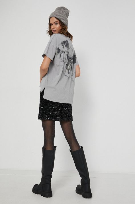 T-shirt bawełniany damski z kolekcji Harrego Pottera szary